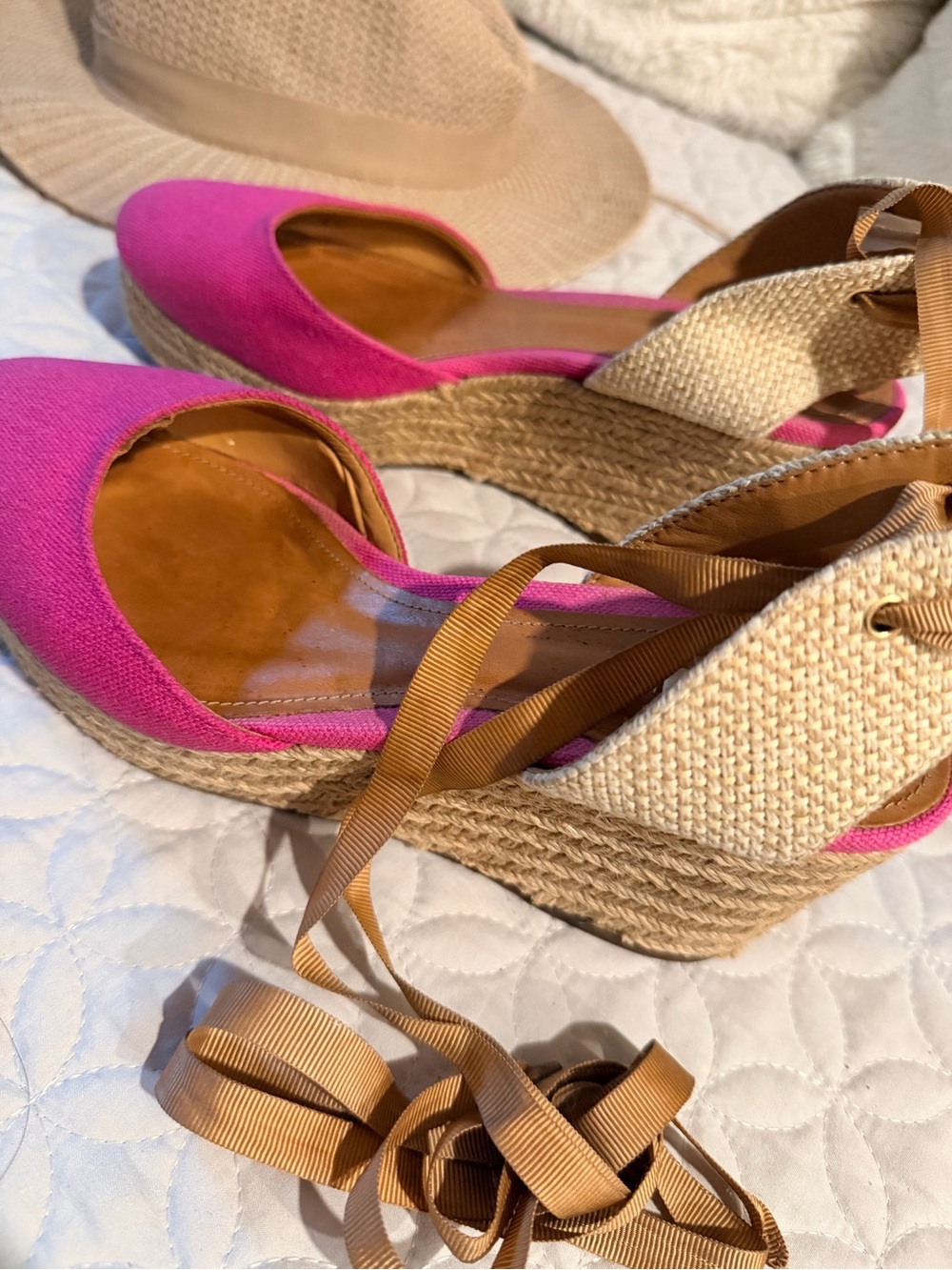 SCHUTZ Hot Pink and Natural Espadrille Platform Wedges